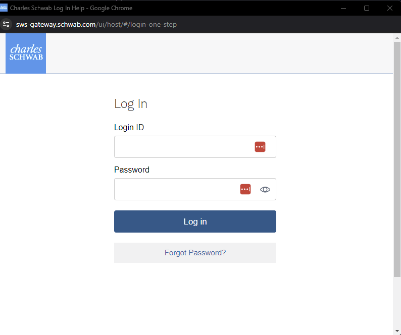 Schwab login window