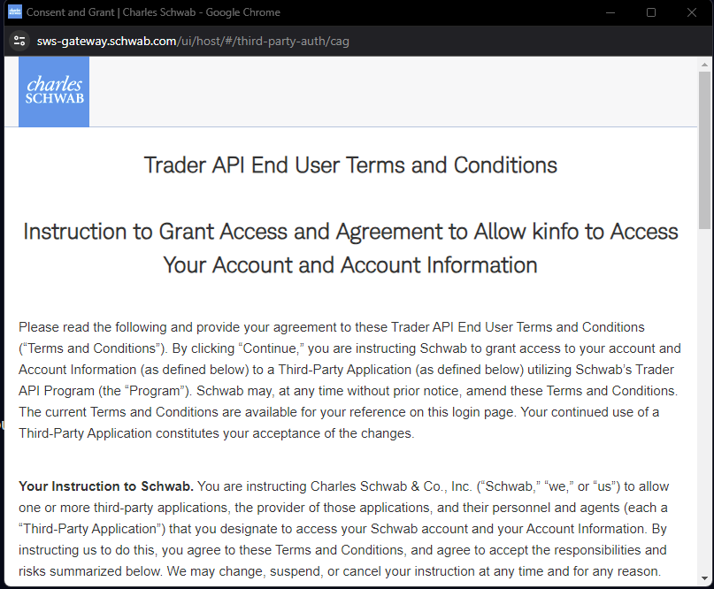 Schwab account access consent